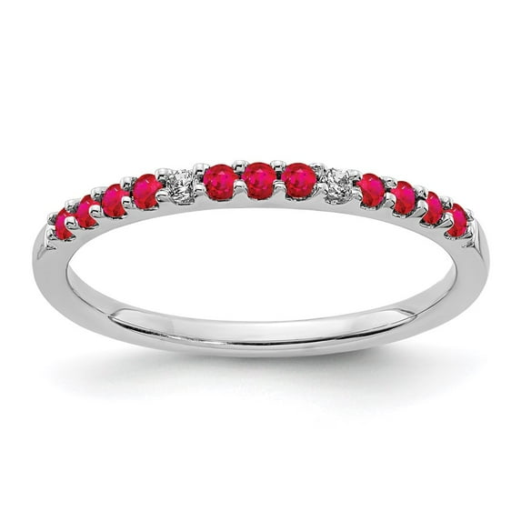 14K White Gold Ring Band Gemstone Ruby Round Red Diamond, Size 7