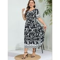 thumbnail image 4 of Women Plus Size Short Sleeve Dress Loose Summer Casual A-Line Flowy Midi Dresses Black & White XXXL, 4 of 6