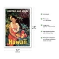 thumbnail image 2 of Hawaii - United Air Lines - Native Girl with Tropical Fruits - Vintage Hawaiian Travel Poster c.1960s - Master Art Print (Unframed) 12in x 18in, 2 of 4