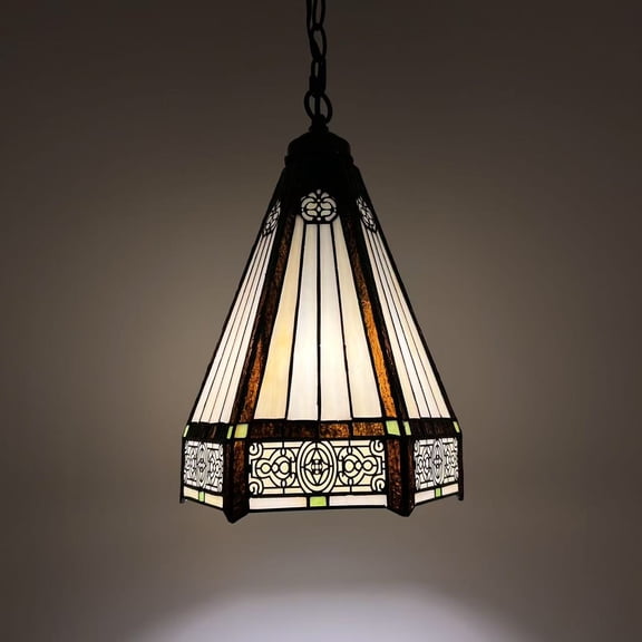 Tiffany Hanging Lamp Brown Stained Glass Hexagon LED Bulb for Dining Room Island Kitchen 60"H*10"W*10"D