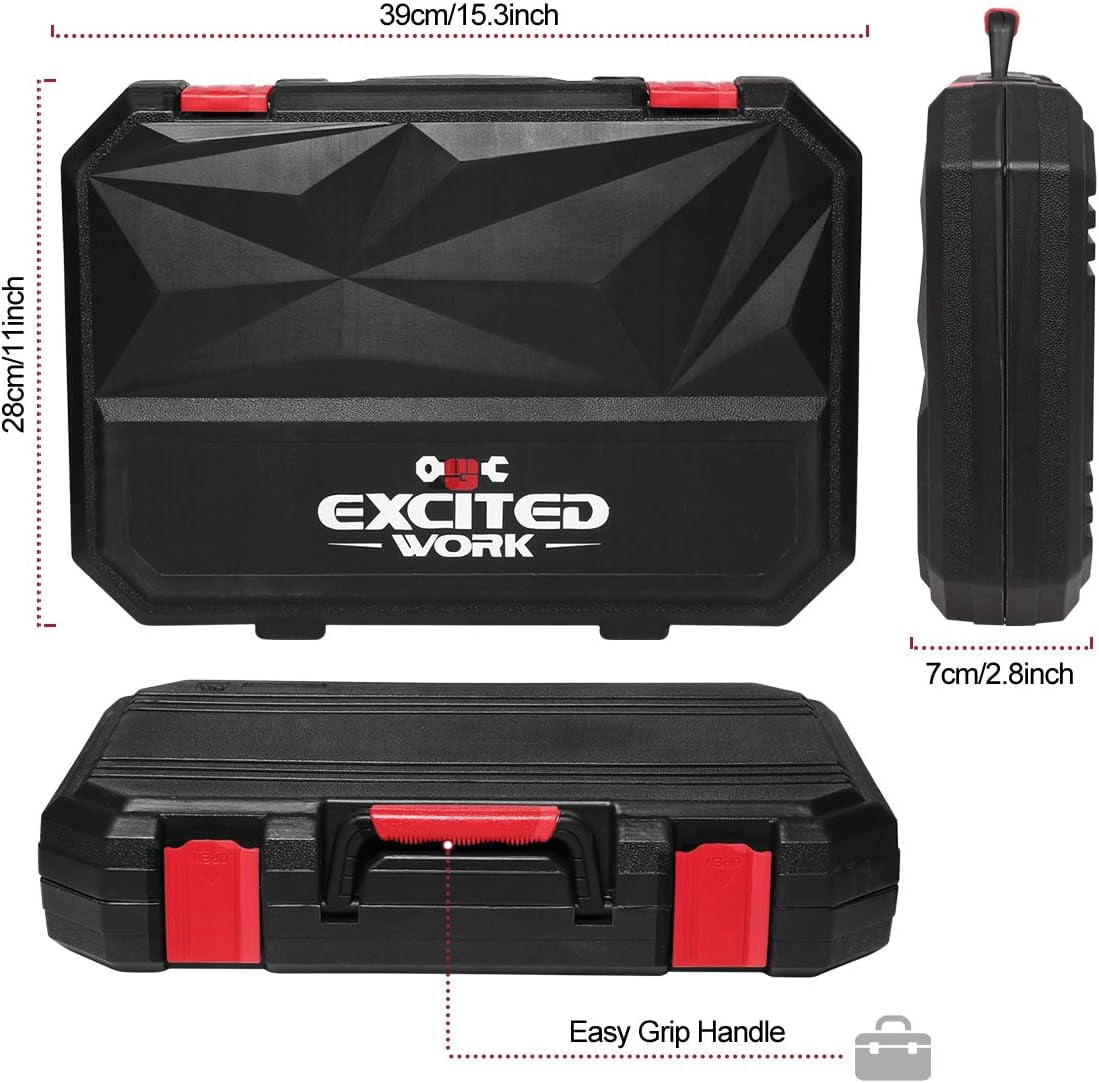EXCITED WORK 128 Piece Tool Set-General Household Hand Tool Kit, Auto Repair Tool Set, with Plastic Toolbox Storage Case for Men and Women