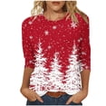 thumbnail image 2 of Feancey Womens 3/4 Sleeve T Shirts Merry Christmas Casual Plus Size Tops Dressy Trendy Xmas Tree Print Round Neck Blouse Cute Tees Red XXL, 2 of 5