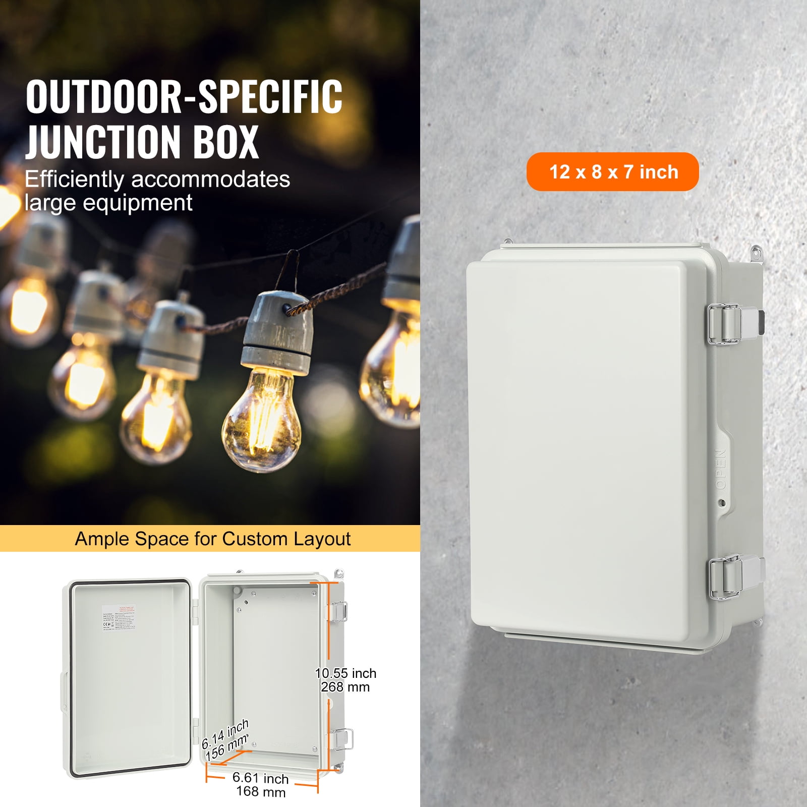 KFFKFF 11.81x7.87x7.08 in Outdoor Junction Box ABS Plastic Electrical Fence