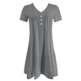 thumbnail image 5 of Babysbule Women's Dress 2024 Summer Women's Summer Solid Color Fashion Causal V-Neck Short Sleeve Vacation Button Dress, 5 of 6