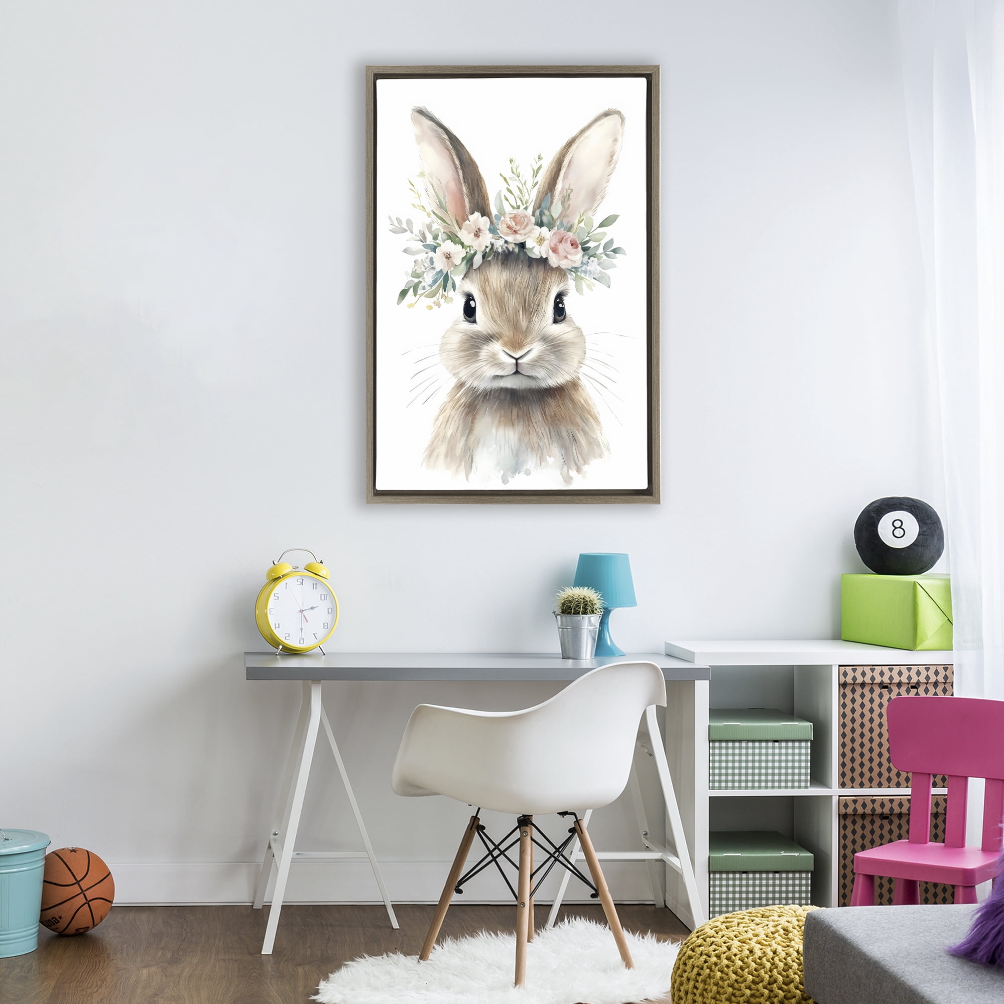Stupell Industries Flower Adorned Baby Rabbit Brown Framed Floater Canvas Wall Art, design by Creative Studio