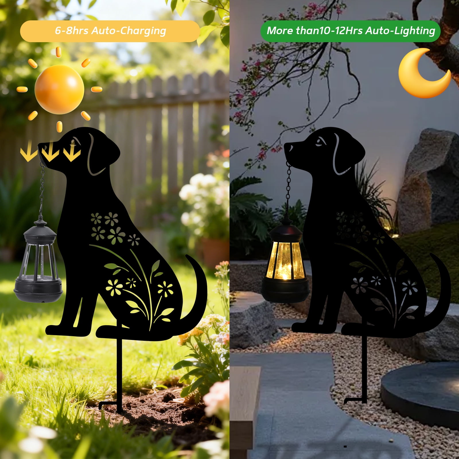 Metal Dog Stake with Solar Lights Outdoor Decorative,Black Dog Lawn Ornaments,Womens Gifts Unique,Garden Silhouette Animal Decor (Dog)