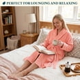 thumbnail image 6 of PAVILIA Plush Fleece Robe for Women, Soft Cozy Long Bathrobe with Satin Waffle Trim, Warm Lightweight Spa Robe, Housecoat with Pockets & Tie Belt, Coral Peach, S/M, 6 of 10
