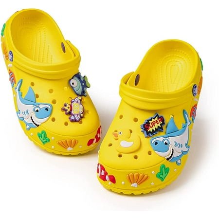 

QWZNDZGR Kids Boys Girls Garden Clogs Sandals Toddler Cartoon Shark Water Shoes Comfort Lightweight Slides Slipper Summer Beach Pool Slip On Walking Sandals