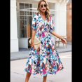 thumbnail image 3 of Vestido Floral con Escote en V para Mujer, Verano 2025, Moderno, Bohemio, Plisado, con Mangas Abullonadas. Azul Rosa M, 3 of 5