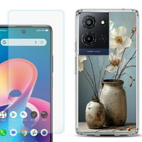 For TCL K32 5G Protective Shockproof Phone Case with Tempered Glass Screen Protector, by OneToughShield - Flower Sensation