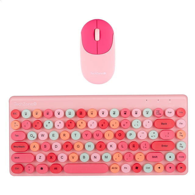 Teclado Y Mouse Inalámbrico Techzone Retro Teclas Removibles Rosa Color Del Mouse Rosa Claro