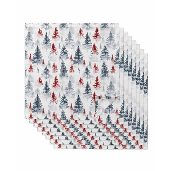 Christmas Tree Cloth Napkins Set of 8, Xmas Tree Watercolor Blue Red Washable Reusable Dinner Cocktail Napkin for Kitchen Party Wedding Banquet Holiday Baby Shower Table Decor