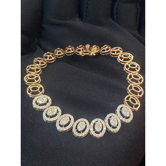 Stunning 1.85 Cts Round Brilliant Cut Diamonds Halo Tennis Bracelet In Hallmark 14K Rose Gold