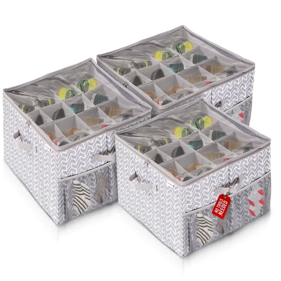ALCOVA 3 Packs Shoe Organizer for Closet, Sandal Organizer with Mesh Pocket, Shoe Storage Box w/Adjustable Dividers, And Clear Lid Cover, Shoe Storage Closet Fits up to 48 Pairs