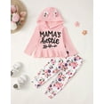 thumbnail image 2 of KIMI BEAR 2T Toddler Girls Winter Outfits 4T Toddler Girls Warm Clothing Sets Long Sleeves Hoodie Sweatshirt Letter Print Knit Pullover Hooded Top Floral Pants 2pcs Pant Sets Pink, 2 of 8