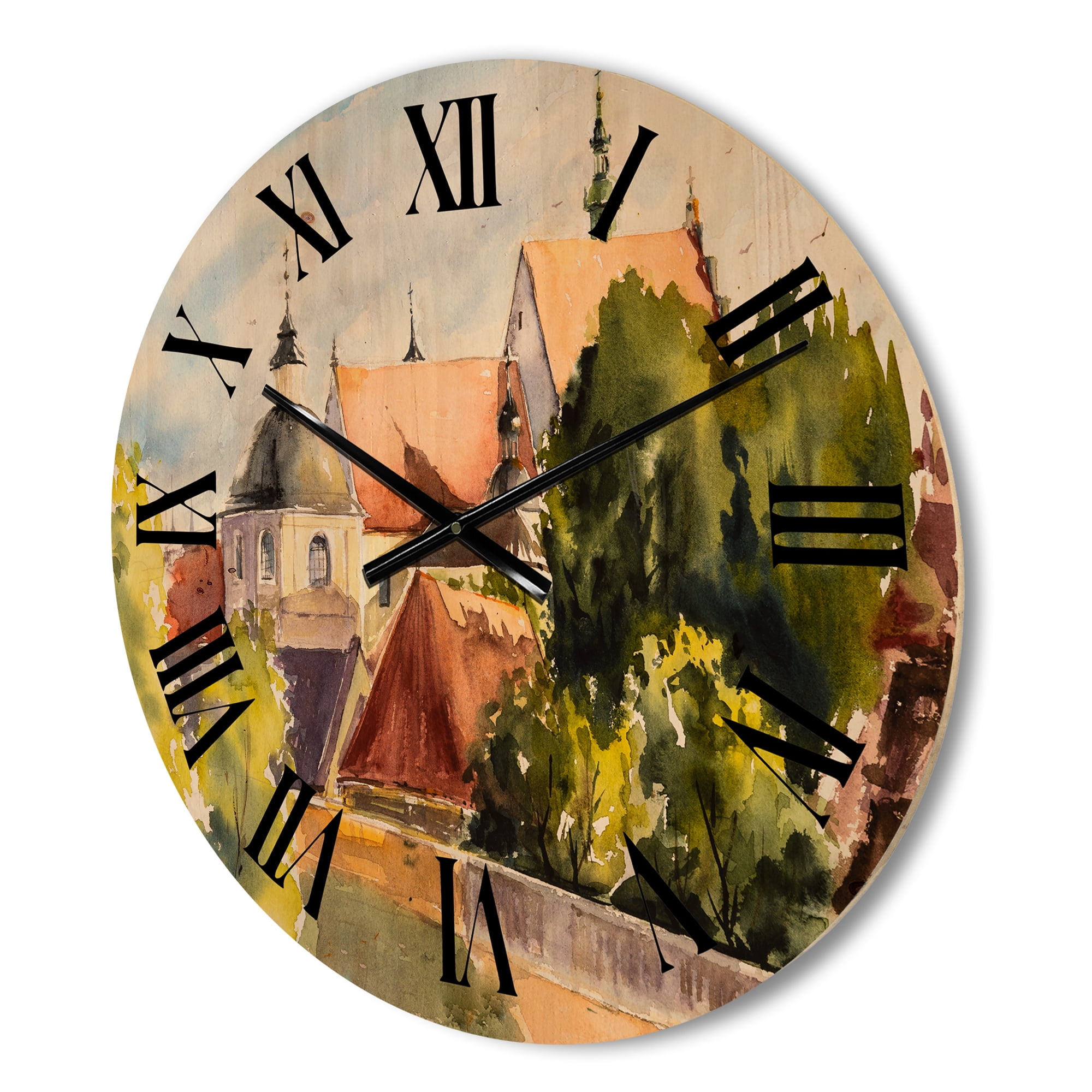 Designart 'View of Old Polish City Buildings In Nature' Traditional Wood Wall Clock