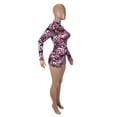 thumbnail image 5 of Women’s Leopard Print Long Sleeve Jumpsuit Crew Neck Slim Fit Stretch One-Piece Outfit, 5 of 6