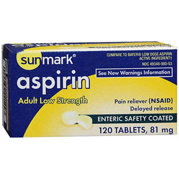 Sunmark Adult Low Strength Aspirin Tablets, 81 mg, 120 Count Walmart