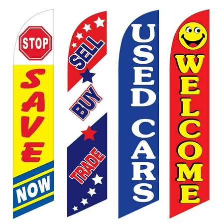 4 Advertising Swooper Flags Stop Save Now Sell Buy Trade Used Cars Welcome