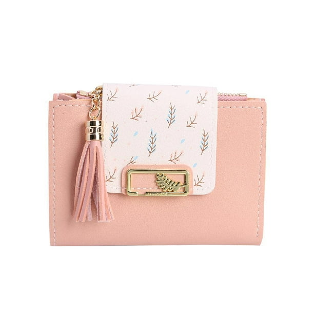 Cartera Corta Con Borlas para Mujer Bolso Mano Cuero para Tarjetas Monedero para Mujer (rosa Claro)