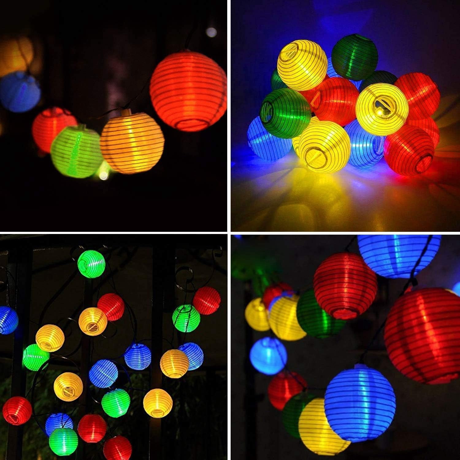 Lantern String Lights, Solar Powered Outdoor Patio Decoration, 100% Waterproof Nylon Fabric Lanterns for Bistro, Party, Easy Installation