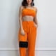 thumbnail image 2 of Traje de verano para mujer Estrela, busto fruncido, tirantes finos, Top de tubo, tiro alto, cintura elástica, pantalones largos, traje de verano de Color puro naranja m, 2 of 5