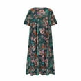 thumbnail image 3 of Women's Boho Floral Short Sleeve T Shirt Dress Summer Casual Loose Swing Tshirt Midi Dresses with Pockets, 3 of 5
