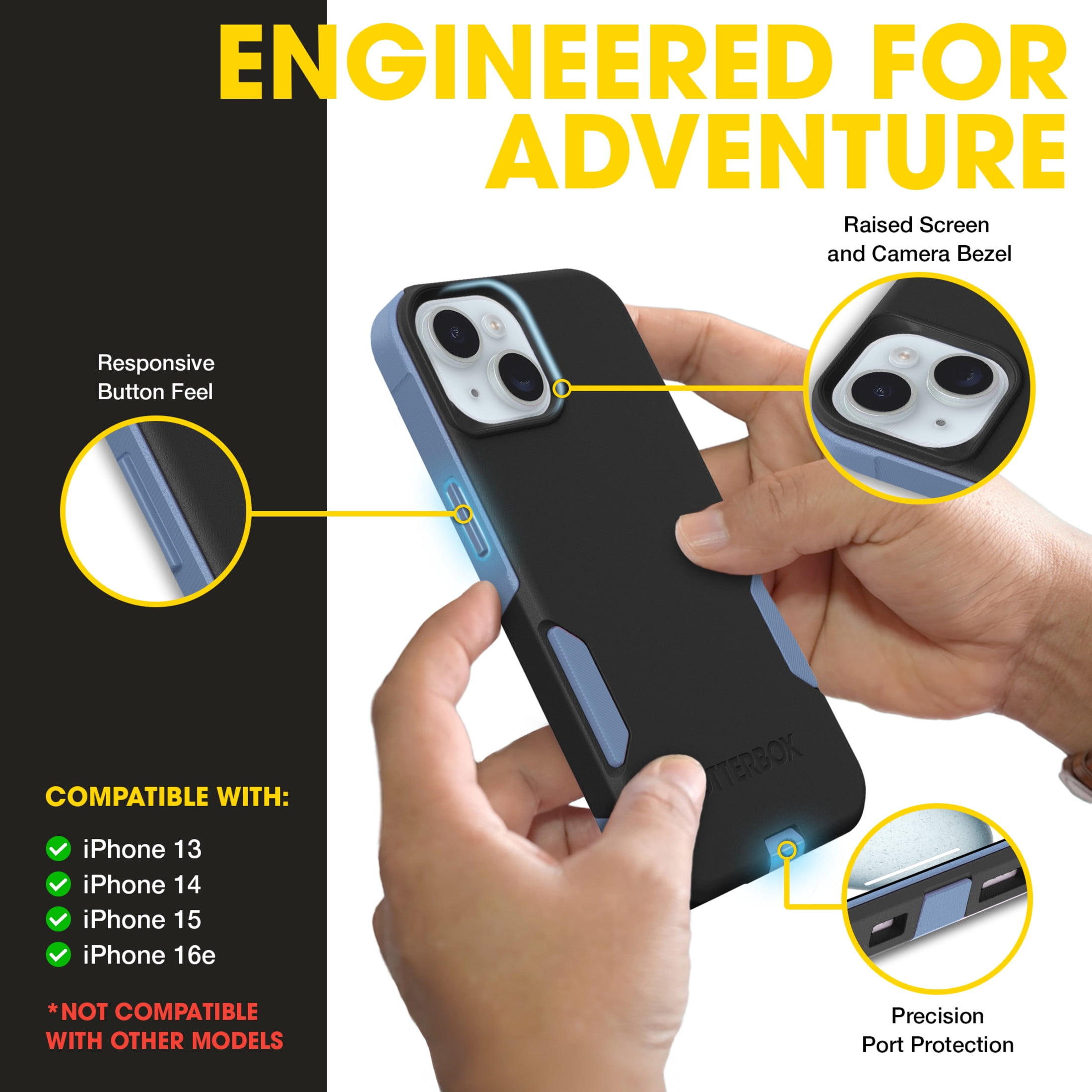 OtterBox Commuter MagSafe Case for iPhone 17e/16e/15/14/13 – Black/Blue – Slim, Shockproof, Dual Layer Drop Protection