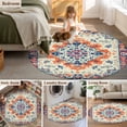 thumbnail image 6 of Boho Orange Blue Large Area Rugs for Bedroom Living Room, Soft Non Slip Carpet Bedside Rug, Ethnic Vintage Boho Geometric Art Round Floor Cover Kitchen Accent Rug 6' for Dining Room/Office, 6 of 9