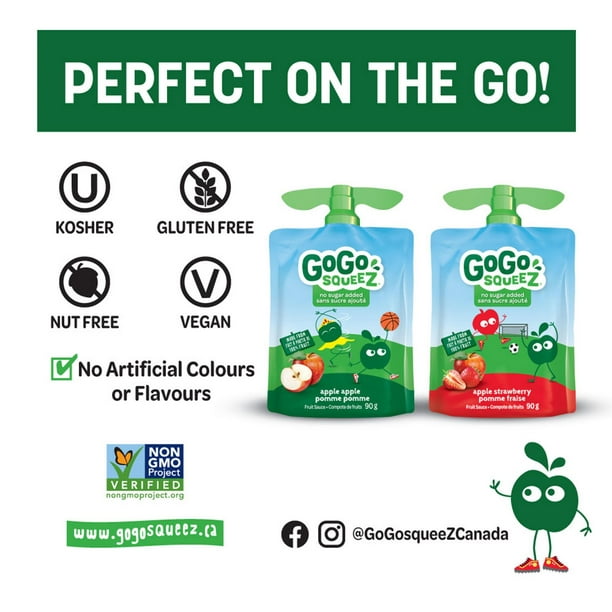 GoGo squeeZ Fruit Sauce Variety Pack, Apple, Strawberry, No Sugar Added.  90g per pouch, Pack of 12, 1.08kg 