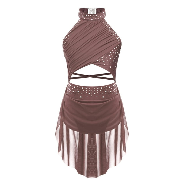 MSemis Robe de Patinage Artistique Sans Manches pour Filles, Danse Contemporaine, Rose Poussiéreux 10