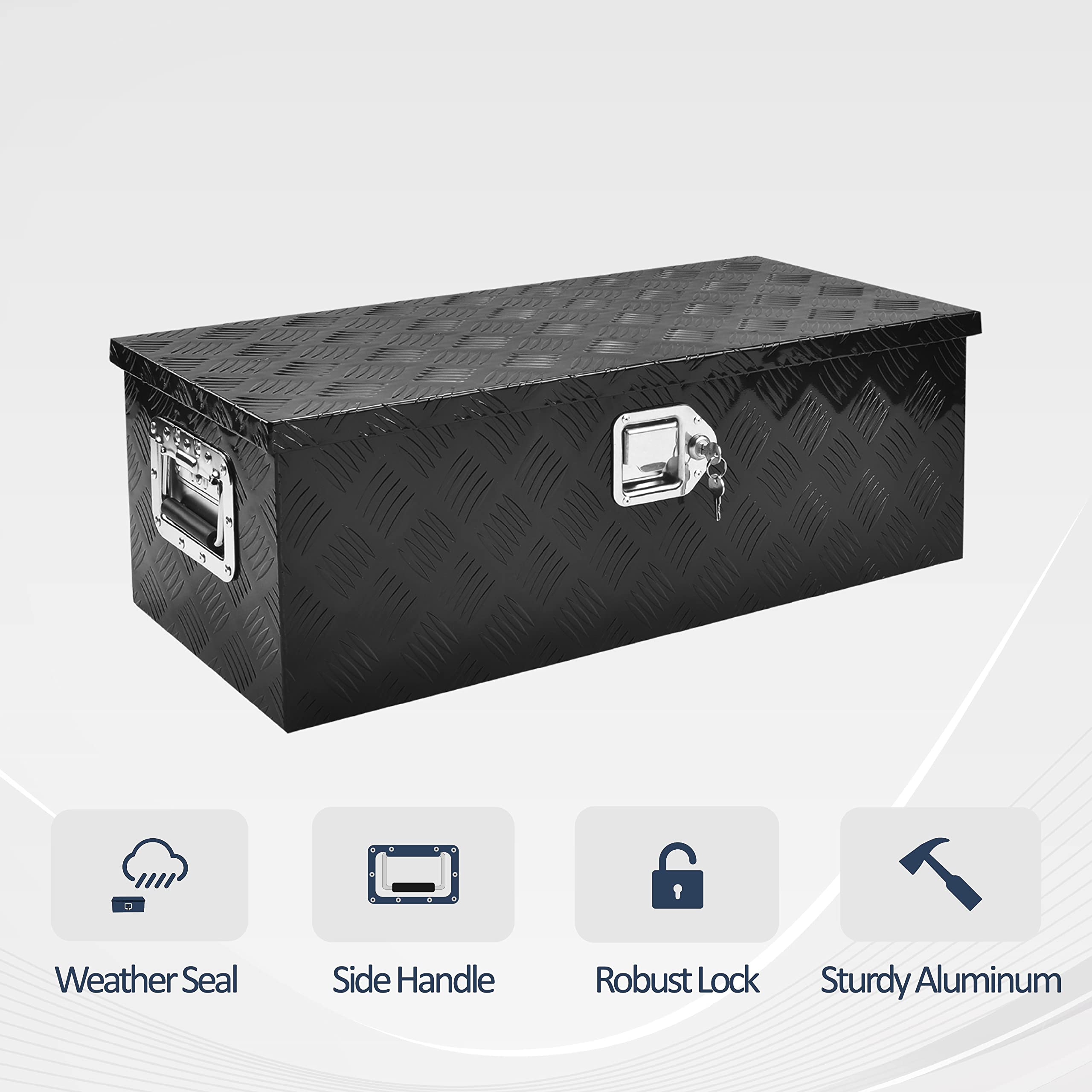 BATONECO 30 Inch Aluminum Trailer Tool Box Truck Bed Tool Box w/ Side Handle 30 x 13 x 10 Black