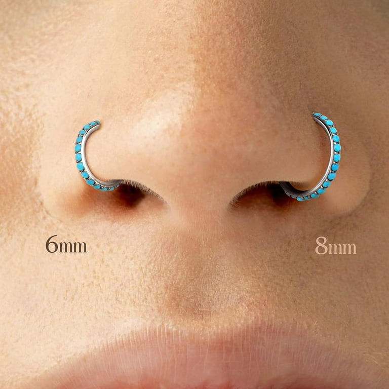 Hoops Nose Rings for Women 316L Surgical Steel Turquoise Nose