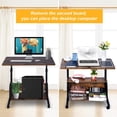 thumbnail image 7 of Portable Rolling Desk on Wheels Small Standing Desk Adjustable Height Desks with Wheels for Small Spaces, 32" Computer Desk with Storage Shelves for Home Office Study Rustic, 7 of 7