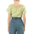 thumbnail image 3 of MODA NOVA Junior's Floral Sweetheart Neck Ruffle Short Sleeves Blouse Yellow XL, 3 of 4