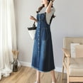 thumbnail image 4 of Leesechin Frocks for Women Summer Ladies Elegant Solid Denim Square Collar Buttons Pocket Sleeveless Sling Dress Strap Dress on, 4 of 7