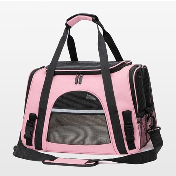 Bolsa de transporte para mascotas con correa para el hombro y tapete extraíble, portátil, de malla ventilada, para gatos, bolsa de viaje para perros Rosa