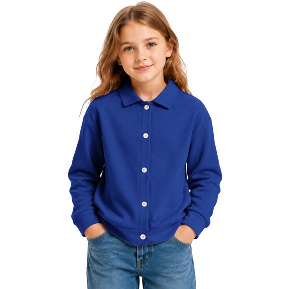 Mercatoo Kids Button Down Sweatshirt Collared Pullover with Buttons & Ribbed Trim Boys Girls Casual School Top