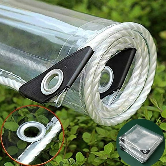 Clear PVC Vinyl Tarp, 4 Sizes Heavy Duty Waterproof Outdoor Tarpaulin with Grommets, Transparent Rain Cover for Patio Enclosure Porch Canopy Camping