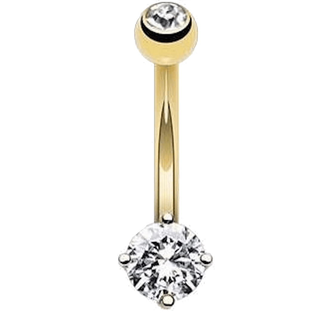 24K Gold Double CZ Basic Belly Ring 14G (1.6MM) (B/1/7/181) (Clear