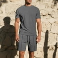 thumbnail image 5 of Swuxness Mens Short Sleeve Pajama 2 Piece Sets, Men's Short Pants Set, Men's Solid Color Crew Neck Pullover T-Shirt Elastic Waist Pocketed Comfortable Pajamas Set Gray, XL, 5 of 5