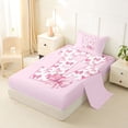 thumbnail image 2 of Erosebridal Pink Bow Letter V Twin Sheet Sets for Girls Women, Cute Buffalo Ribbon Bedding, 3pcs, 2 of 6