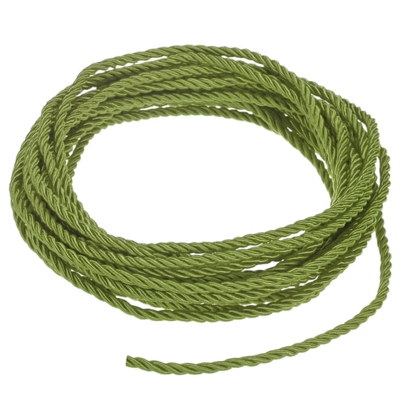 Uxcell 5 Yards Soft Twisted Rope Trim, 3 mm/0.12 in Army Green Polyester Twisted Silk Rope Cord for DIY Craft