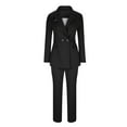 thumbnail image 4 of Womens Business Work Suit Set Long Sleeve Double Breasted Blazer with Straight Suit Pants Basic Office Formal Suit Sets, 4 of 6