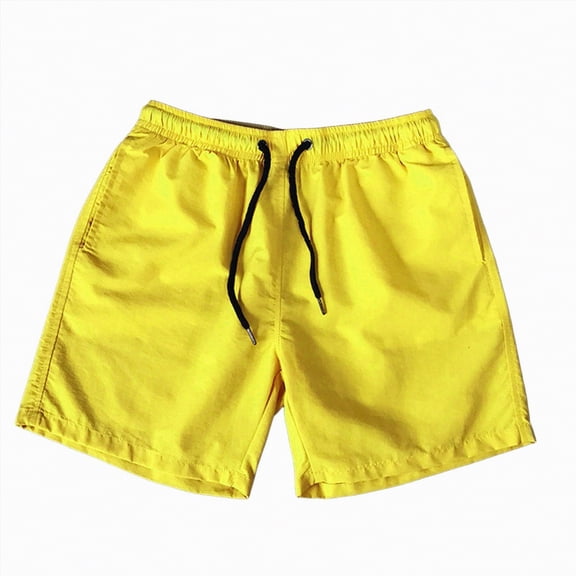 KPOPLK Mens Swim Trunks Bathing Board Shorts Summer Vacation Beach Shorts Drawstring Hawaiian Shorts with Pockets Casual Swimwear Surfing(Yellow,M)
