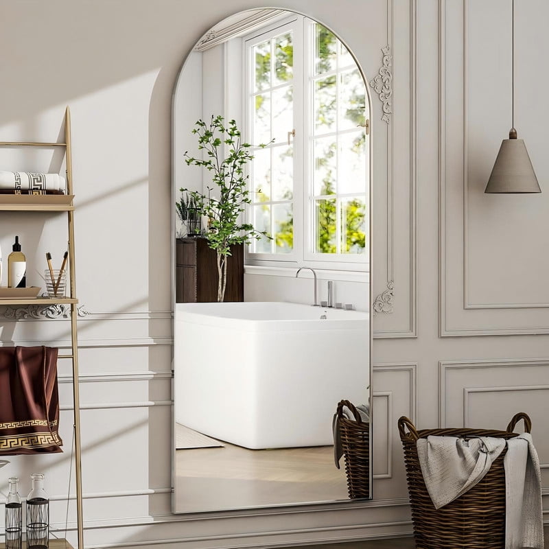 SEETHRUGLIMMER 71.3"x 26" Arched Full Length Mirror Floor Mirror with Stand Wall Mounted, Silver