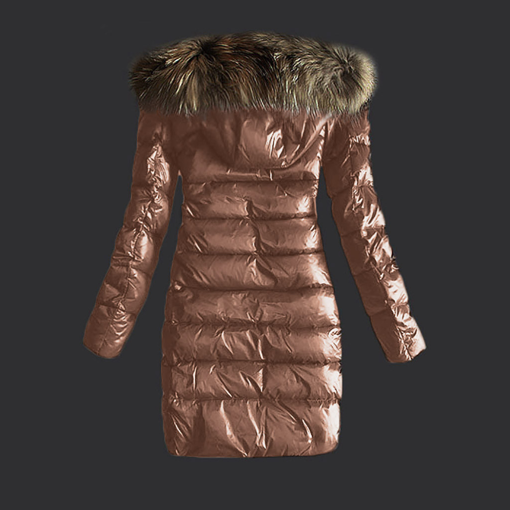 Women Outwear Quilted Winter Warm Coats Fur Collar Hooded Jacket Tops - image 3 of 5