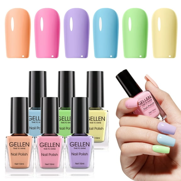 Gellen Nail Polish, Quick Air Dry 6 Colors Nail Lacquer Set Classic Macaron Trendy Nail Polish Kit for Nail Manicure DIY Art Home, No UV Light Needed, 0.33 oz Each Bottle