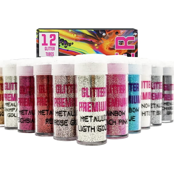12 Glitter Tube Craft Box (0.34oz/9.6g) All-Purpose Ultrafine Glitter for Arts and Crafts, DIY Scrapbooks, Slime, Epoxy Resin, Kids Schools, Cosmetic, Nail Design, Shaker Tubes- PACK 3