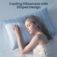 thumbnail image 2 of Sleep Zone Essential Cooling Stripe Pillowcases 2 Pack, Silky Cool Touch Pillow Cases for Hair & Skin, Breathable Moisture Wicking Pillow Covers, Envelope Closure (Blue, Standard), 2 of 12